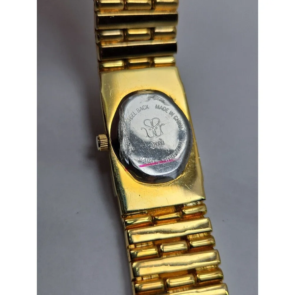 Vintage Suzanne Somers Gold Tone Rhinestone Bracelet Tank MOP Watch New Battery